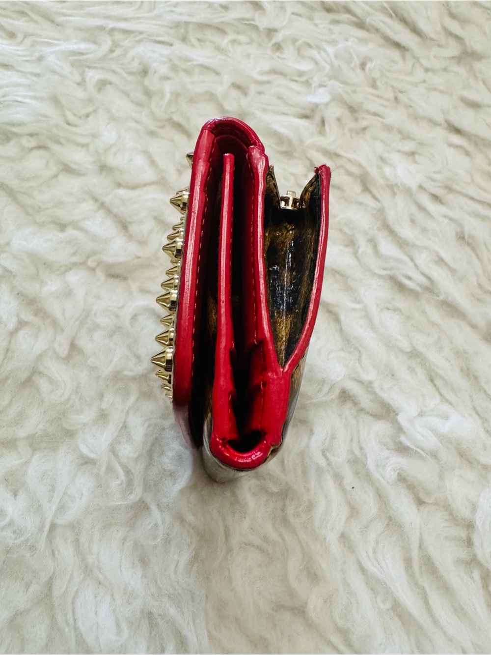 Christian Louboutin Leopard Print Studded Wallet with Red Trim - Picture 5 of 15